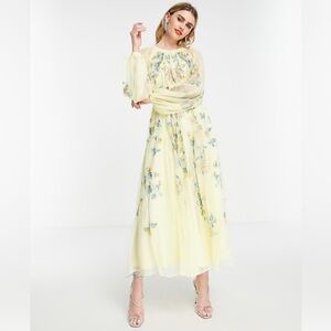 ASOS EDITION floral embroidered mesh midi dress lemon size 4
